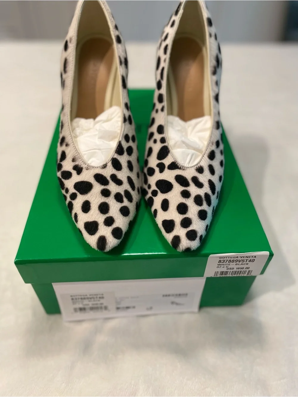 Bottega Veneta Sofia Lamb Hair Pump in Jaguar Print 37.5 New in Box
